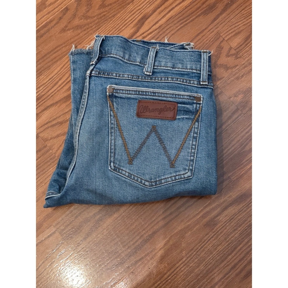 Wrangler Retro Slim Boot Jeans Mens 34 Blue‎ Medium Wash Raw Hem 112335730